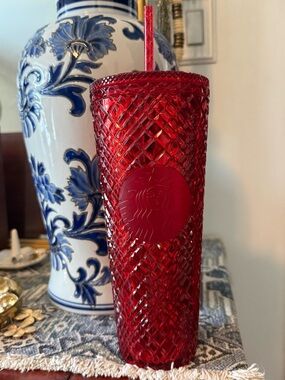 Starbucks Red Textured Acrylic Tumbler with Straw